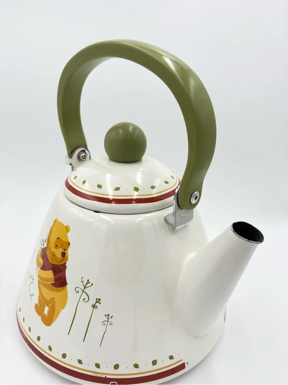Vintage Simply Pooh “Winnie the Pooh” Ceramic Teapot Kettle - White, Red & Olive